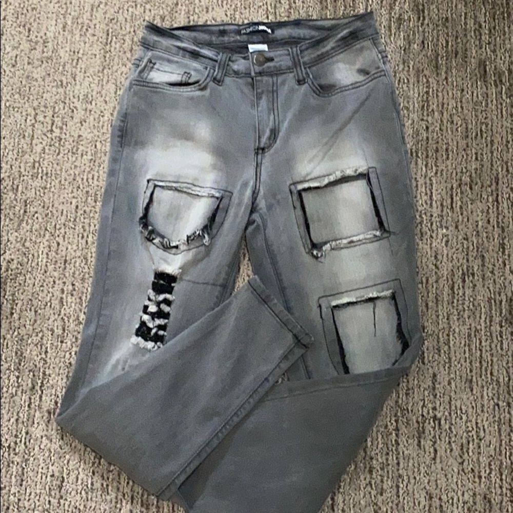 Fashion Nova Gray Distressed Jeans Skinny size 5